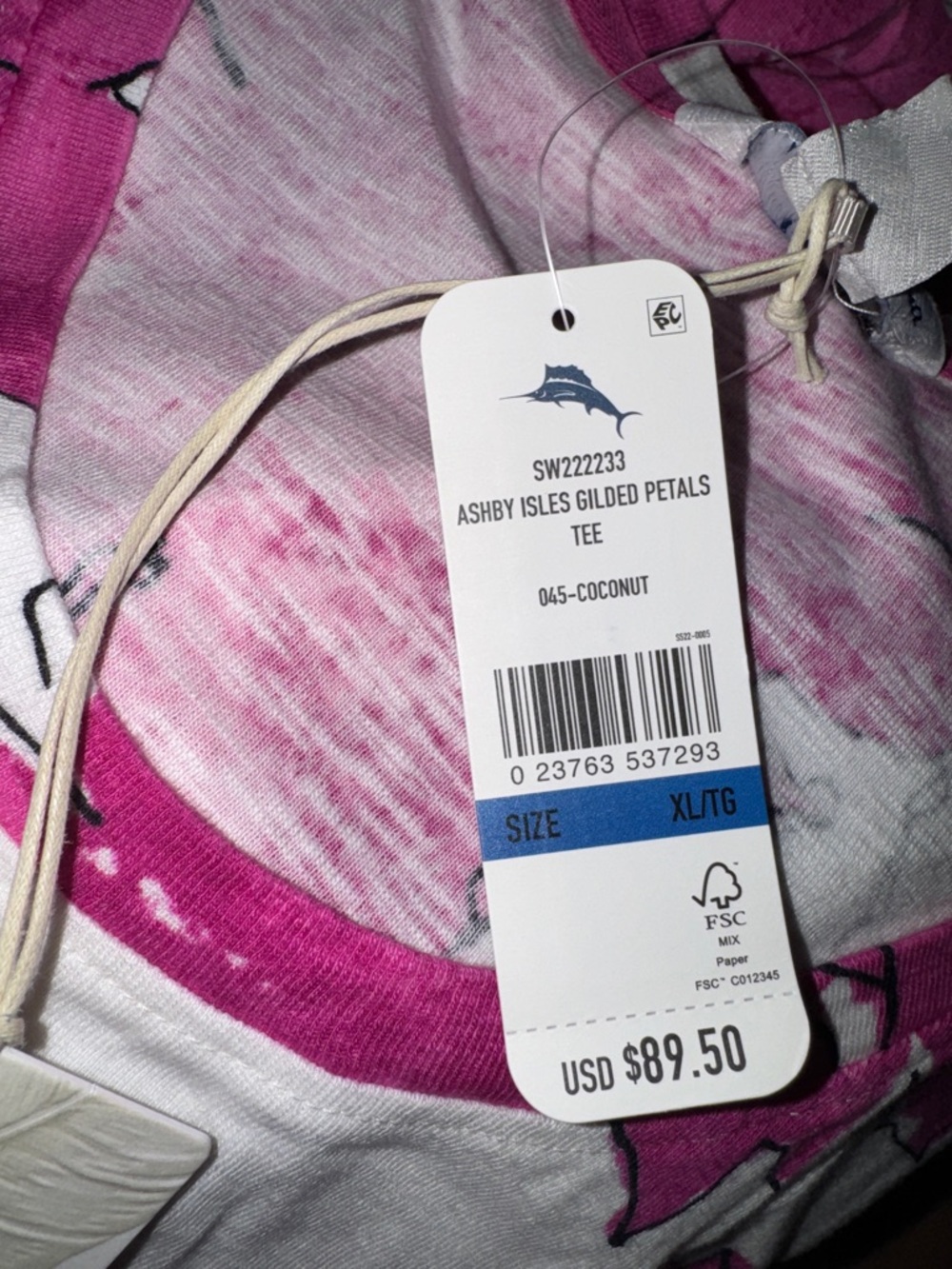 Tommy Bahama Ashby Isles Gilded Petals Scoop Neck 3/4 Sleeve Tee - Picture 4 of 4